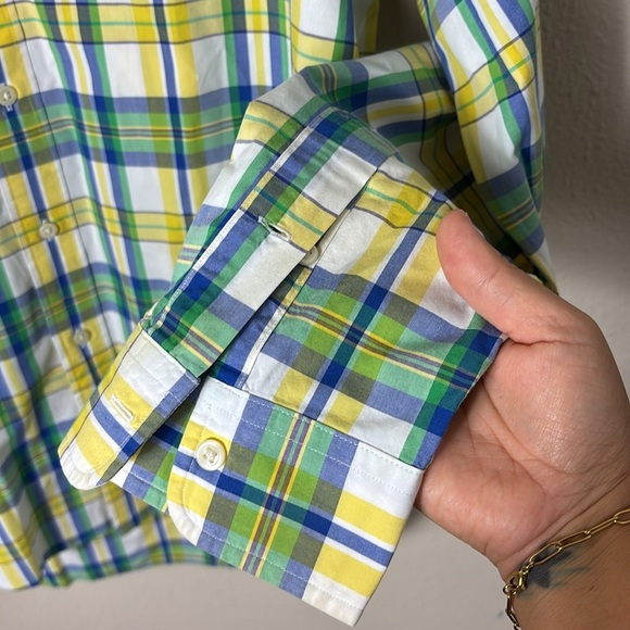 Ralph Lauren Classic Fit Plaid Oxford Shirt Yellow Blue Green Button Down L - Picture 6 of 8